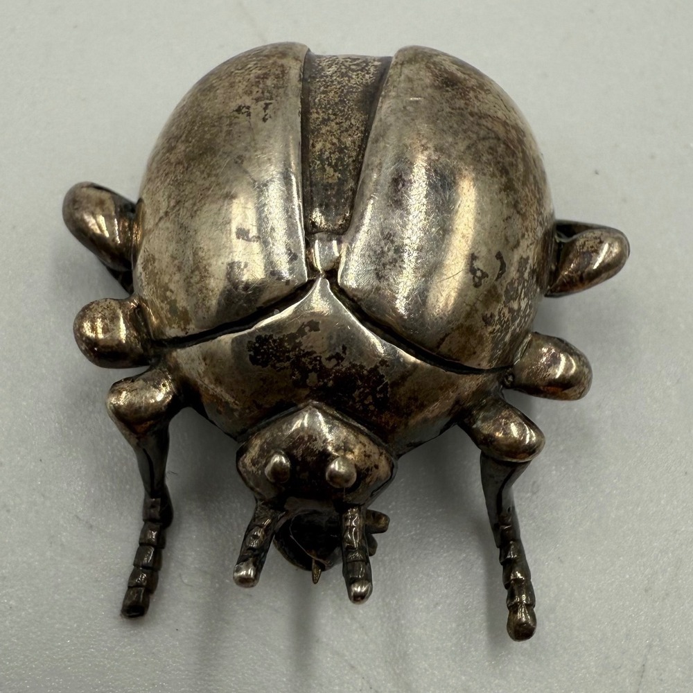 Vintage Sterling Silver Beetle Brooch 925 Scarab Bug Artisan Gothic Pin